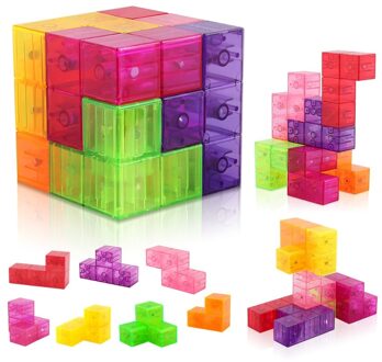 Tetris Puzzel Kubus, magnetische Building Vierkante 3D Brain Teaser Voor Kinderen Met 54 Pcs Puzzel Kaarten Voor Kinderen Vroege Onderwijs