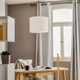 Textiel hanglamp Harris, kap wit zwart, wit