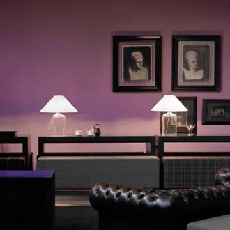 Textiel-tafellamp Alega met heldere glazen voet wit, helder