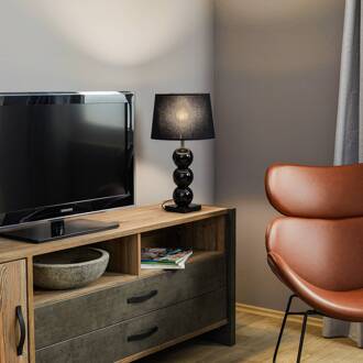 Textiel tafellamp Fulda, glasdecor, zwart zwart, zwart-transparant