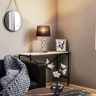 Textiel tafellamp Fulda, kap zwart, voet chroom zwart, chroom