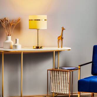 Textiel tafellamp Long wit/grijs/messing wit, grijs, messing