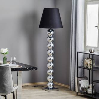 Textiel vloerlamp Fulda, kap zwart, voet chroom zwart, chroom, transparant