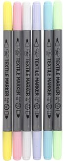 Textielmarkers - 6x Pastel kleuren textielstiften - 2 punt diktes per stift