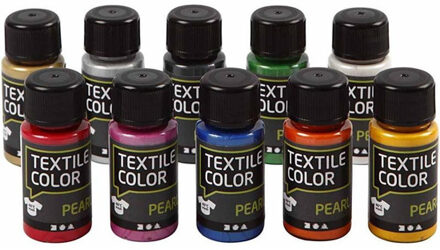 Textielverf - 10 kleuren - 10x 50 ml - metallic / parelmoer verf - op waterbasis Multi