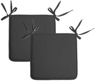 Textile Home stoelkussens - 2x - antraciet - 38 x 38 x 3 cm - voor binnen - vierkant