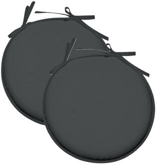 Textile Home stoelkussens - 2x - antraciet - D40 x H3 cm - voor binnen - rond