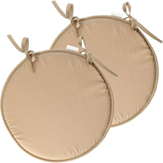 Textile Home stoelkussens - 2x - beige - D40 x H3 cm - voor binnen - rond