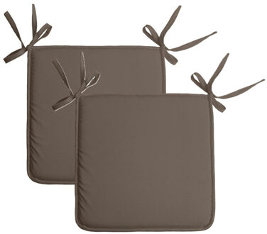 Textile Home stoelkussens - 2x - donker taupe - 38 x 38 x 3 cm - voor binnen - vierkant