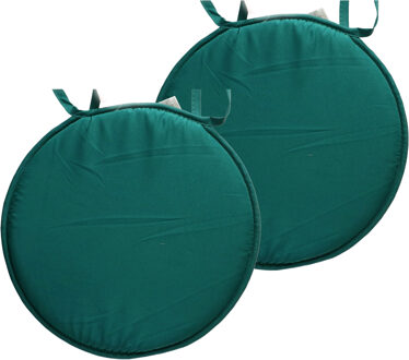 Textile Home stoelkussens - 2x - emerald groen - D40 x H3 cm - voor binnen - rond