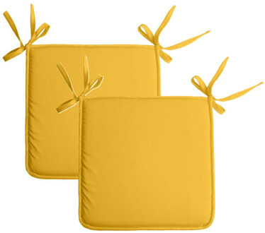 Textile Home stoelkussens - 2x - geel - 38 x 38 x 3 cm - voor binnen - vierkant