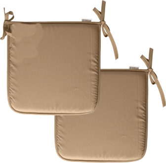 Textile Home stoelkussens - 2x - lichtbruin - 38 x 38 x 3 cm - voor binnen - vierkant
