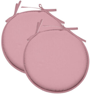 Textile Home stoelkussens - 2x - lichtroze - D40 x H3 cm - voor binnen - rond