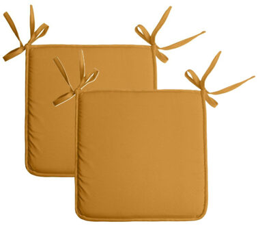 Textile Home stoelkussens - 2x - okergeel - 38 x 38 x 3 cm - voor binnen - vierkant