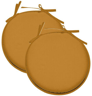Textile Home stoelkussens - 2x - okergeel - D40 x H3 cm - voor binnen - rond