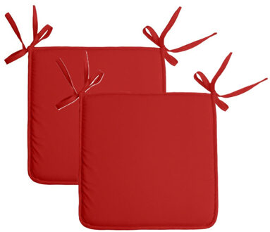 Textile Home stoelkussens - 2x - rood - 38 x 38 x 3 cm - voor binnen - vierkant