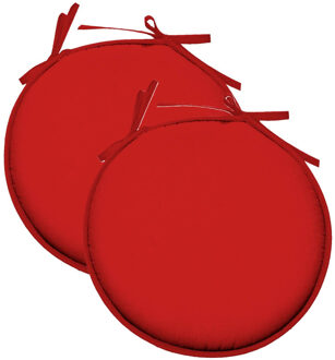 Textile Home stoelkussens - 2x - rood - D40 x H3 cm - voor binnen - rond