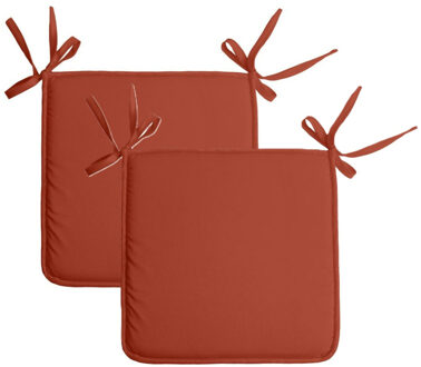 Textile Home stoelkussens - 2x - terracotta - 38 x 38 x 3 cm - voor binnen - vierkant