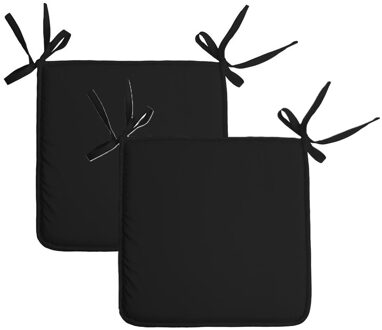 Textile Home stoelkussens - 2x - zwart - 38 x 38 x 3 cm - voor binnen - vierkant