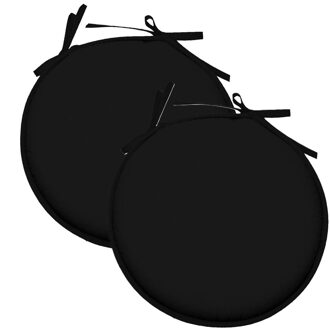 Textile Home stoelkussens - 2x - zwart - D40 x H3 cm - voor binnen - rond