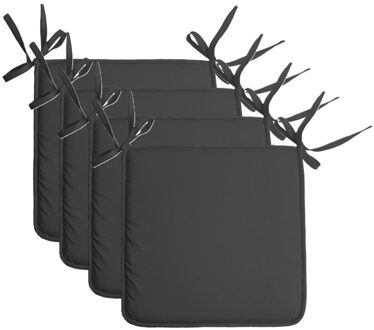 Textile Home stoelkussens - 4x - antraciet - 38 x 38 x 3 cm - voor binnen - vierkant