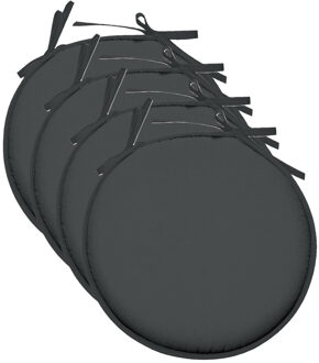 Textile Home stoelkussens - 4x - antraciet - D40 x H3 cm - voor binnen - rond