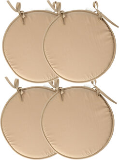 Textile Home stoelkussens - 4x - beige - D40 x H3 cm - voor binnen - rond