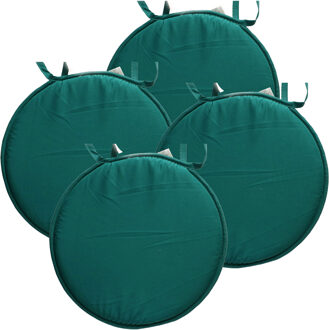 Textile Home stoelkussens - 4x - emerald groen - D40 x H3 cm - voor binnen - rond