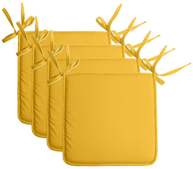 Textile Home stoelkussens - 4x - geel - 38 x 38 x 3 cm - voor binnen - vierkant