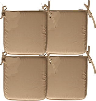 Textile Home stoelkussens - 4x - lichtbruin - 38 x 38 x 3 cm - voor binnen - vierkant