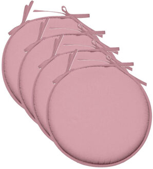 Textile Home stoelkussens - 4x - lichtroze - D40 x H3 cm - voor binnen - rond