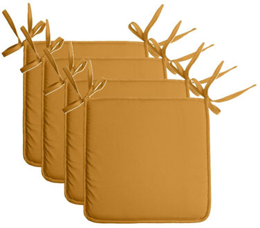 Textile Home stoelkussens - 4x - okergeel - 38 x 38 x 3 cm - voor binnen - vierkant