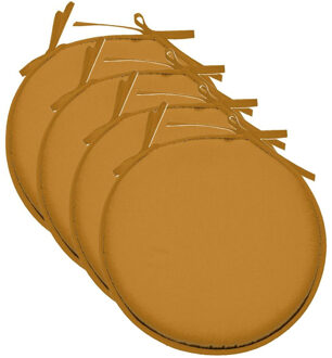 Textile Home stoelkussens - 4x - okergeel - D40 x H3 cm - voor binnen - rond