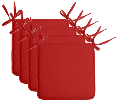Textile Home stoelkussens - 4x - rood - 38 x 38 x 3 cm - voor binnen - vierkant