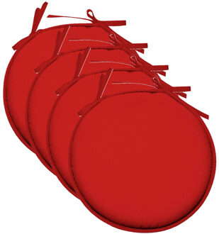 Textile Home stoelkussens - 4x - rood - D40 x H3 cm - voor binnen - rond