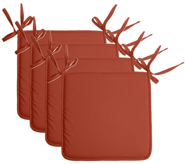Textile Home stoelkussens - 4x - terracotta - 38 x 38 x 3 cm - voor binnen - vierkant