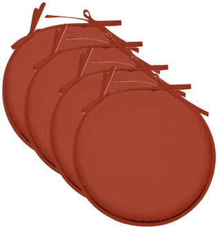 Textile Home stoelkussens - 4x - terracotta - D40 x H3 cm - voor binnen - rond