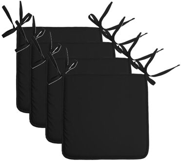 Textile Home stoelkussens - 4x - zwart - 38 x 38 x 3 cm - voor binnen - vierkant