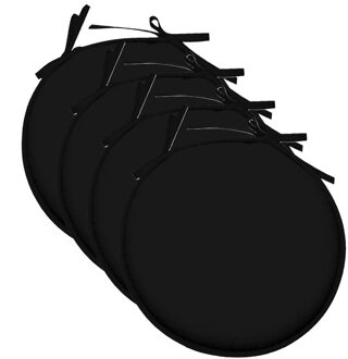 Textile Home stoelkussens - 4x - zwart - D40 x H3 cm - voor binnen - rond