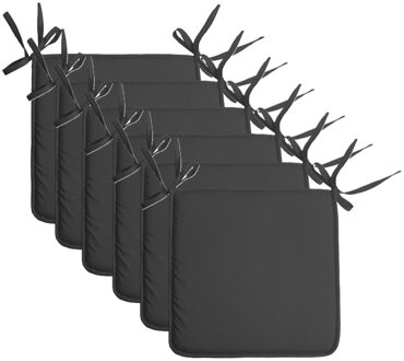 Textile Home stoelkussens - 6x - antraciet - 38 x 38 x 3 cm - voor binnen - vierkant