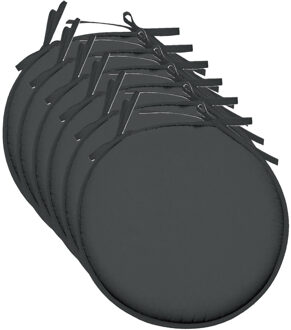 Textile Home stoelkussens - 6x - antraciet - D40 x H3 cm - voor binnen - rond