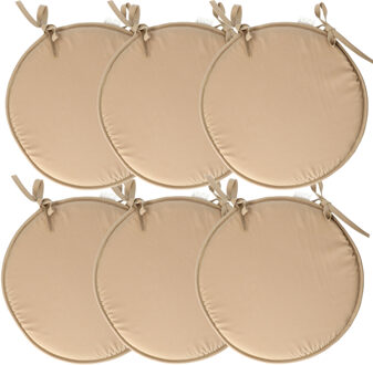 Textile Home stoelkussens - 6x - beige - D40 x H3 cm - voor binnen - rond