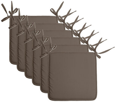 Textile Home stoelkussens - 6x - donker taupe - 38 x 38 x 3 cm - voor binnen - vierkant