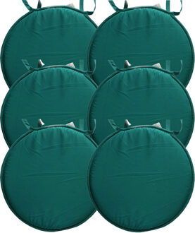Textile Home stoelkussens - 6x - emerald groen - D40 x H3 cm - voor binnen - rond