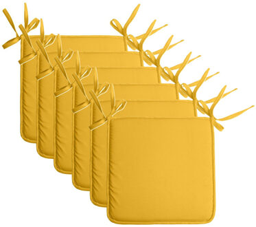 Textile Home stoelkussens - 6x - geel - 38 x 38 x 3 cm - voor binnen - vierkant