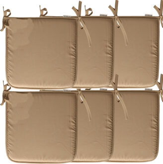 Textile Home stoelkussens - 6x - lichtbruin - 38 x 38 x 3 cm - voor binnen - vierkant