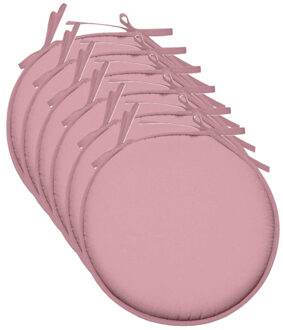 Textile Home stoelkussens - 6x - lichtroze - D40 x H3 cm - voor binnen - rond