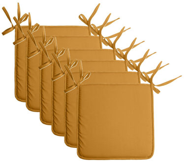 Textile Home stoelkussens - 6x - okergeel - 38 x 38 x 3 cm - voor binnen - vierkant