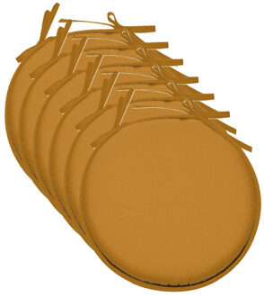 Textile Home stoelkussens - 6x - okergeel - D40 x H3 cm - voor binnen - rond