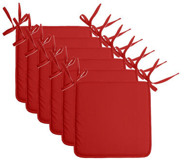 Textile Home stoelkussens - 6x - rood - 38 x 38 x 3 cm - voor binnen - vierkant